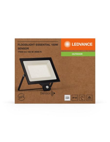 Projetor LED 150W Muito Potente 15.000lm Com Sensor Preto Faixa ESSENCIAL 4000K IP44 | LeonLeds