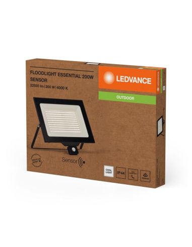 Projecteur LED Avec Capteur 200W Très Puissant 20 000lm Noir Gamme ESSENTIELLE 4000K IP44 | LéonLeds