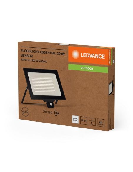 Proyector LED Con Sensor 200W Muy Potente 20.000lm Negro Gama ESSENTIAL 4000K IP44 | LeonLeds