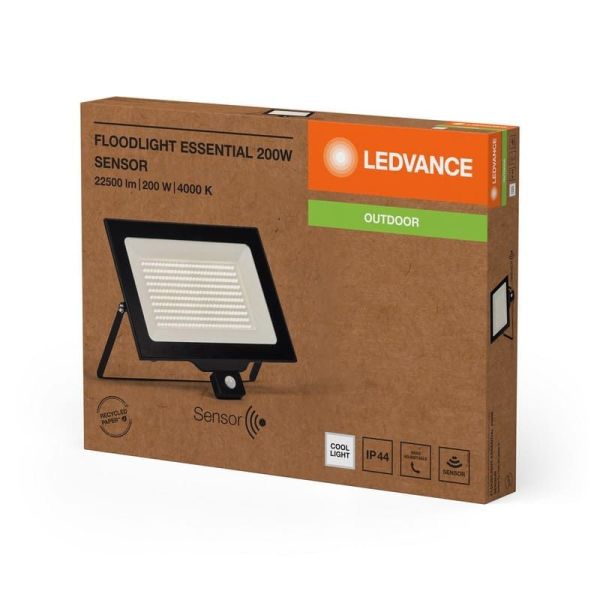 Proyector LED Con Sensor 200W Muy Potente 20.000lm Negro Gama ESSENTIAL 4000K IP44 | LeonLeds