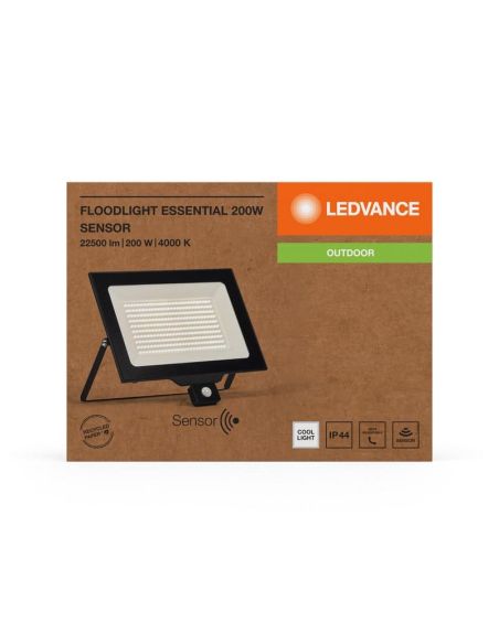 Proyector LED Con Sensor 200W Muy Potente 20.000lm Negro Gama ESSENTIAL 4000K IP44 | LeonLeds