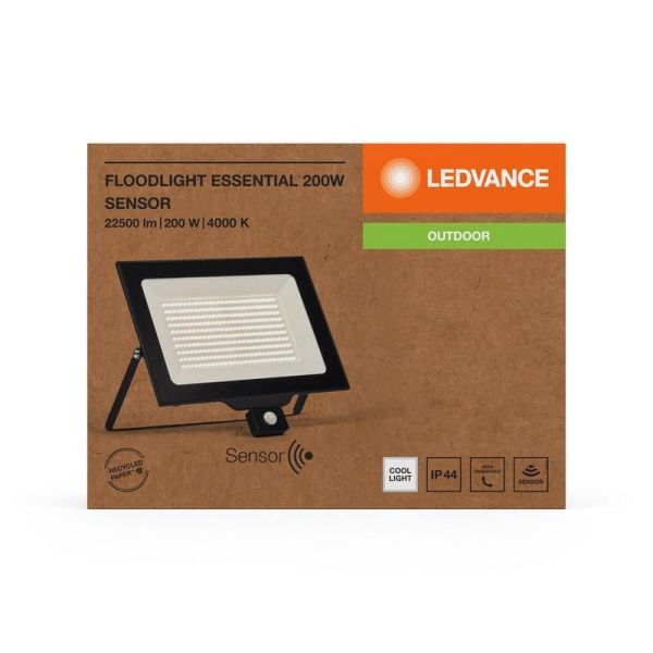 Proyector LED Con Sensor 200W Muy Potente 20.000lm Negro Gama ESSENTIAL 4000K IP44 | LeonLeds