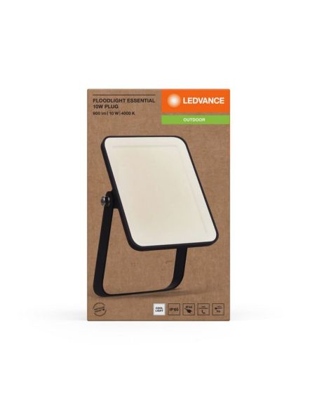 Projetor LED 10W Preto Gama ESSENTIAL 4000K Com Ficha IP65 900lm | LeonLeds