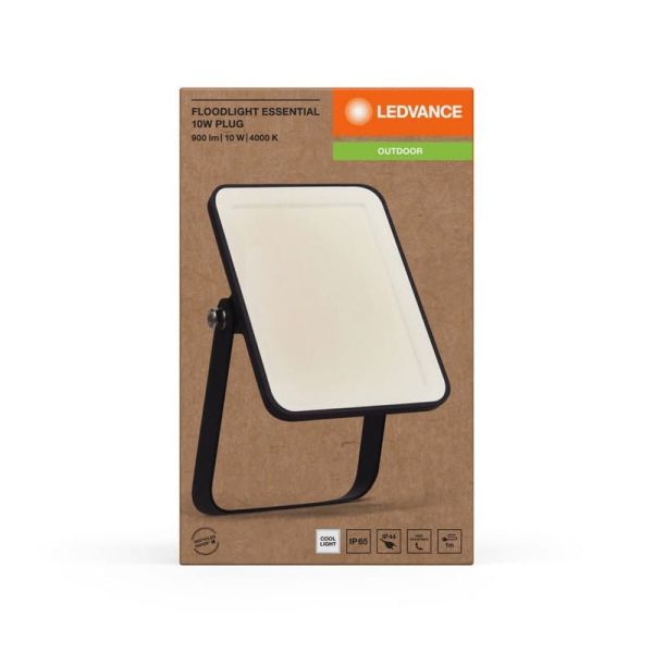 Proyector LED 10W Negro Gama ESSENTIAL 4000K Con Enchufe IP65 900lm | LeonLeds