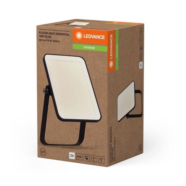 Projetor LED 10W Preto Gama ESSENTIAL 4000K Com Ficha IP65 900lm | LeonLeds