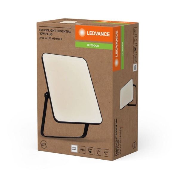 Projetor LED 30W Com Plug Preto Faixa ESSENCIAL 4000K IP65 2700lm | LeonLeds