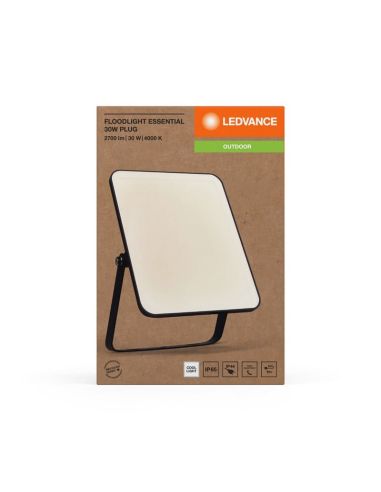 Proyector LED 30W Con Enchufe Negro Gama ESSENTIAL 4000K IP65 2700lm | LeonLeds