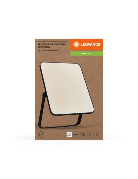 Proyector LED 30W Con Enchufe Negro Gama ESSENTIAL 4000K IP65 2700lm | LeonLeds