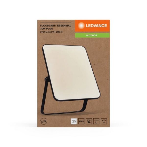 Projetor LED 30W Com Plug Preto Faixa ESSENCIAL 4000K IP65 2700lm | LeonLeds