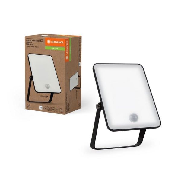 Proyector LED 20W Con Sensor 1800lm Negro Gama ESSENTIAL 4000K Con Enchufe IP65 | LeonLeds