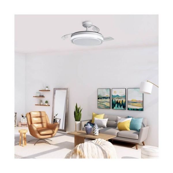 Ventilador de teto LED lâminas retráteis ANETO Branco 72W 7920Lm CCT