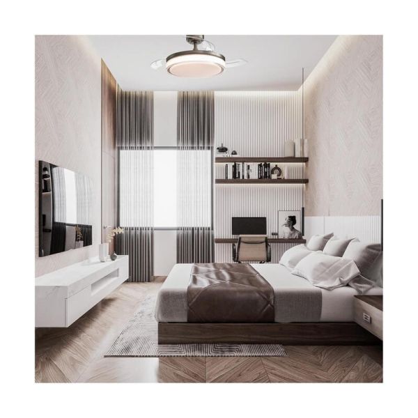 Ventilador de teto LED lâminas retráteis ANETO Couro 72W 7920Lm CCT