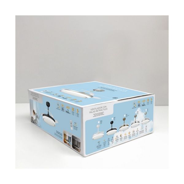 Ventilador de teto LED lâminas retráteis ANETO Couro 72W 7920Lm CCT