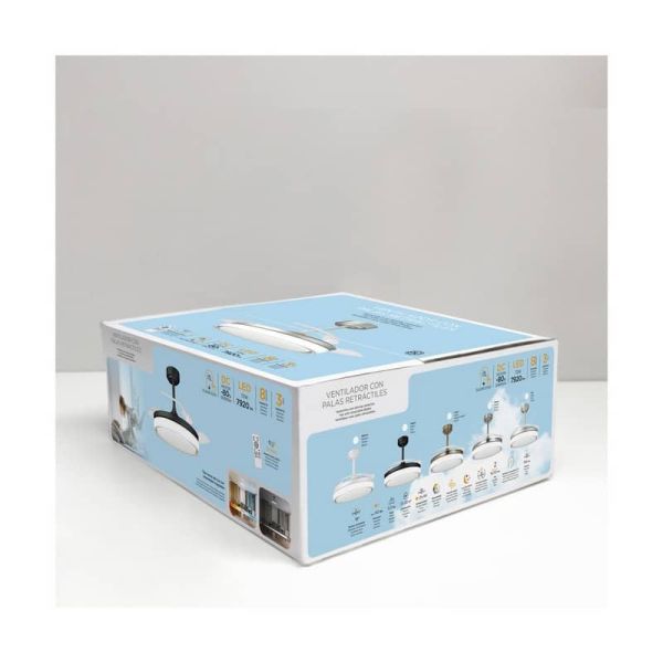 Ventilateur LED à pales rétractables ANETO Noir 72W 7920Lm CCT