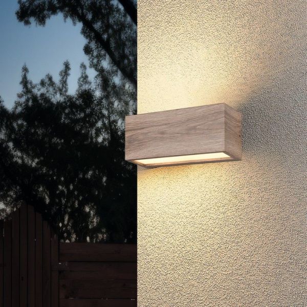 Aplique exterior efeito madeira ↔25cm MAYENNE IP44 | LeonLeds