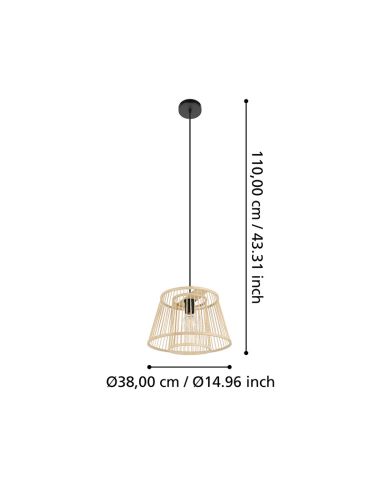 Lámpara de techo colgante de madera HYKEHAM  Ø 38cm H:110cm