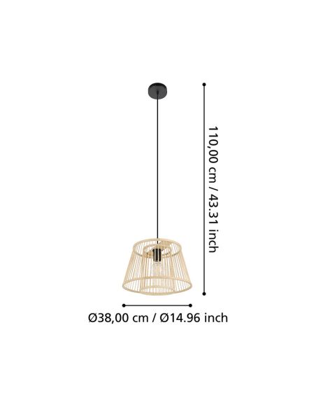 Plafonnier suspension en bois HYKEHAM Ø 38cm H:110cm