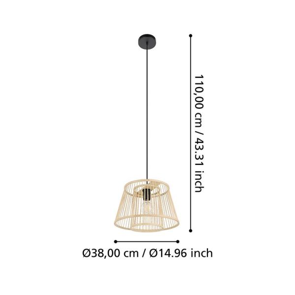 Lámpara de techo colgante de madera HYKEHAM  Ø 38cm H:110cm