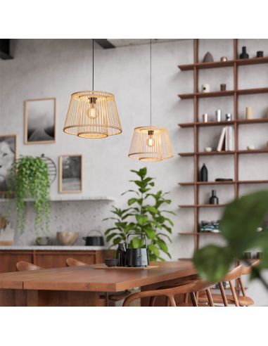 Plafonnier suspension en bois HYKEHAM Ø 38cm H:110cm