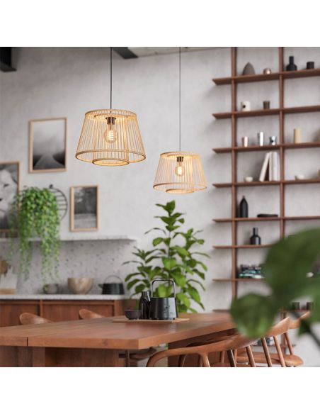 Plafonnier suspension en bois HYKEHAM Ø 38cm H:110cm