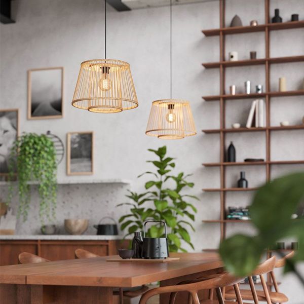 Plafonnier suspension en bois HYKEHAM Ø 38cm H:110cm