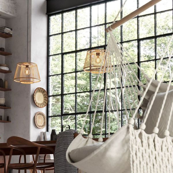 Plafonnier suspension en bois HYKEHAM Ø 38cm H:110cm