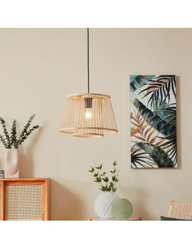 Plafonnier suspension en bois HYKEHAM Ø 38cm H:110cm