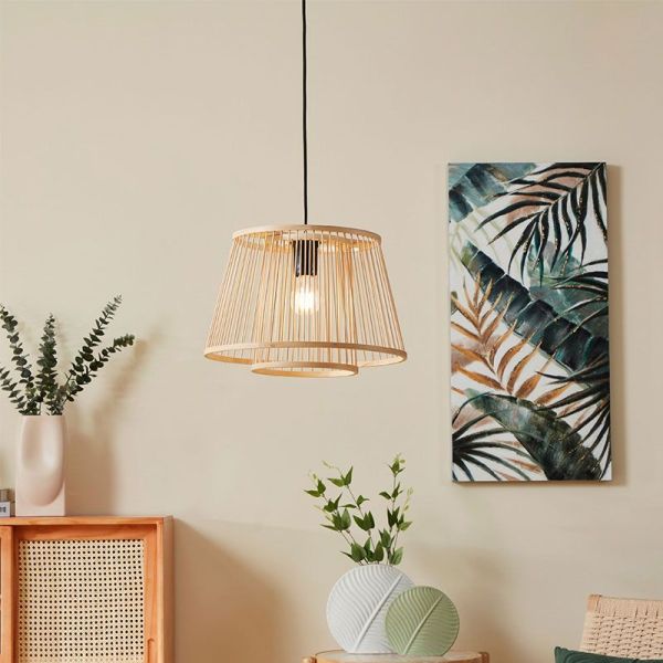 Plafonnier suspension en bois HYKEHAM Ø 38cm H:110cm