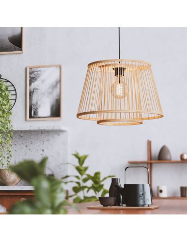 Candeeiro suspenso de madeira HYKEHAM Ø 38cm A:110cm