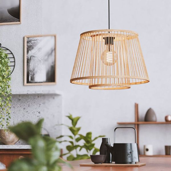 Plafonnier suspension en bois HYKEHAM Ø 38cm H:110cm