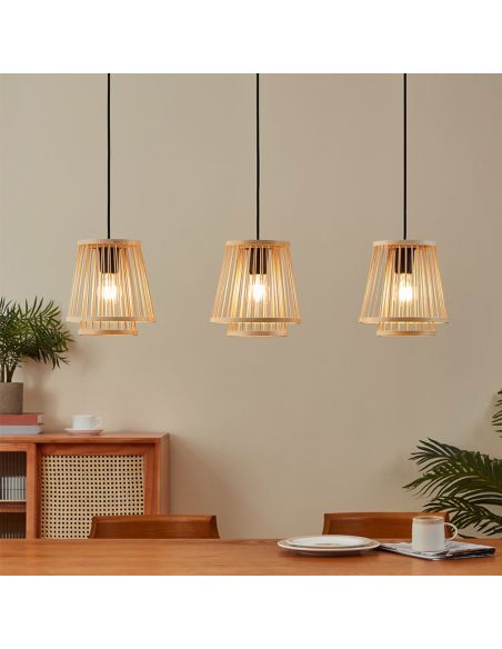 Lámpara de techo colgante de madera HYKEHAM 3xE27 Ø 38cm ambiente