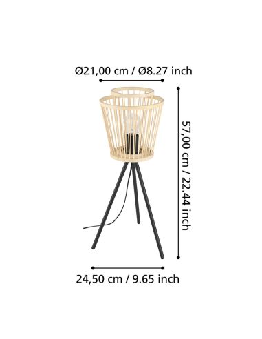Lámpara de mesa de madera HYKEHAM  con patas de acero negro E27 Ø 38cm medidas