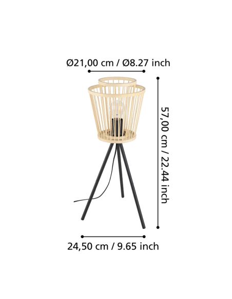 Lámpara de mesa de madera HYKEHAM  con patas de acero negro E27 Ø 38cm medidas