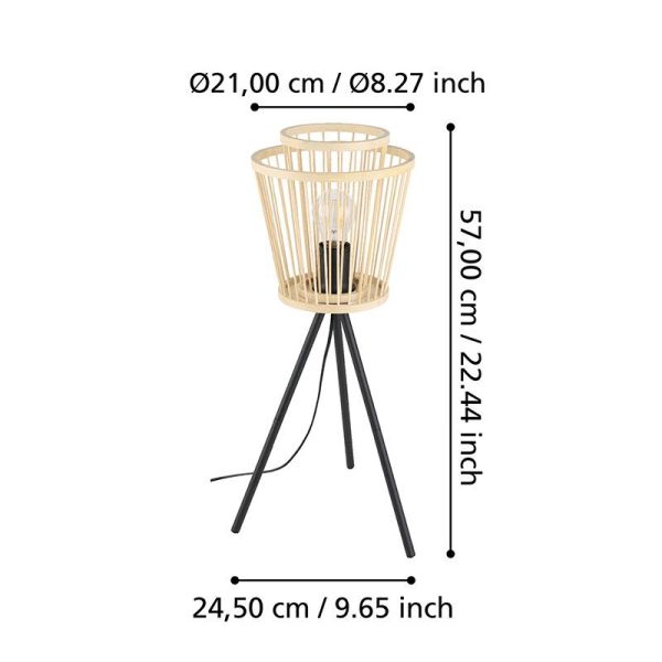 Lámpara de mesa de madera HYKEHAM  con patas de acero negro E27 Ø 38cm medidas