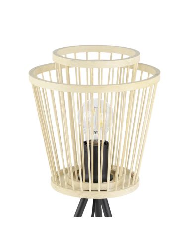 Candeeiro de mesa HYKEHAM em madeira com pés em aço preto E27 detalhe Ø 38cm