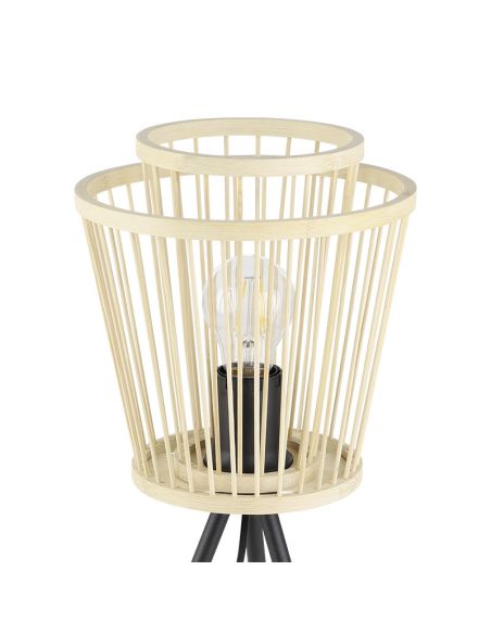 Lampe de table en bois HYKEHAM pieds en acier noir E27 Ø 38cm détail