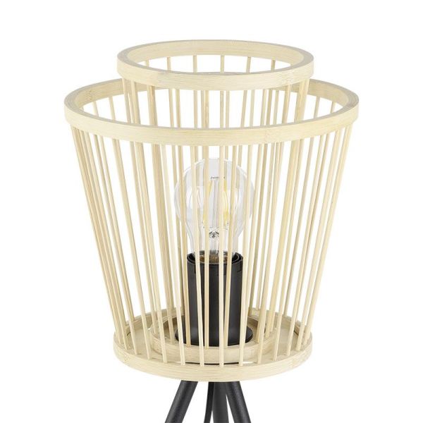 Lámpara de mesa de madera HYKEHAM  con patas de acero negro E27 Ø 38cm detalle
