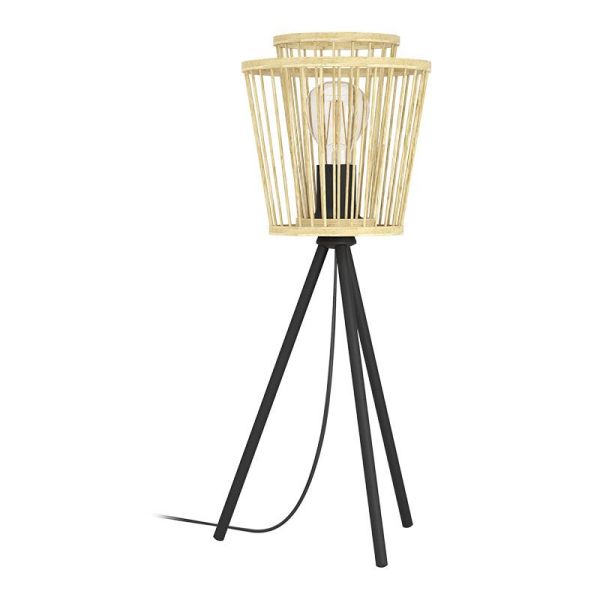Lámpara de mesa de madera HYKEHAM  con patas de acero negro E27 Ø 38cm