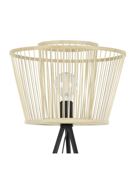 Lámpara de pie de madera HYKEHAM con patas de acero negro E27 Ø 38cm ambiente