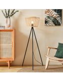 Lámpara de pie de madera HYKEHAM con patas de acero negro E27 Ø 38cm ambiente