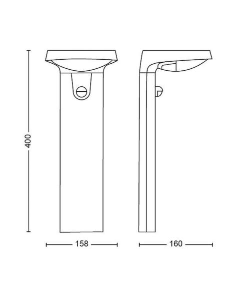 Dimensiones Baliza Exterior LED Solar TYLA Sensor de Movimiento Luz Neutra 4000K Ultra Efficient Solar Philips