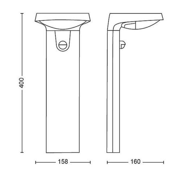 Dimensiones Baliza Exterior LED Solar TYLA Sensor de Movimiento Luz Neutra 4000K Ultra Efficient Solar Philips