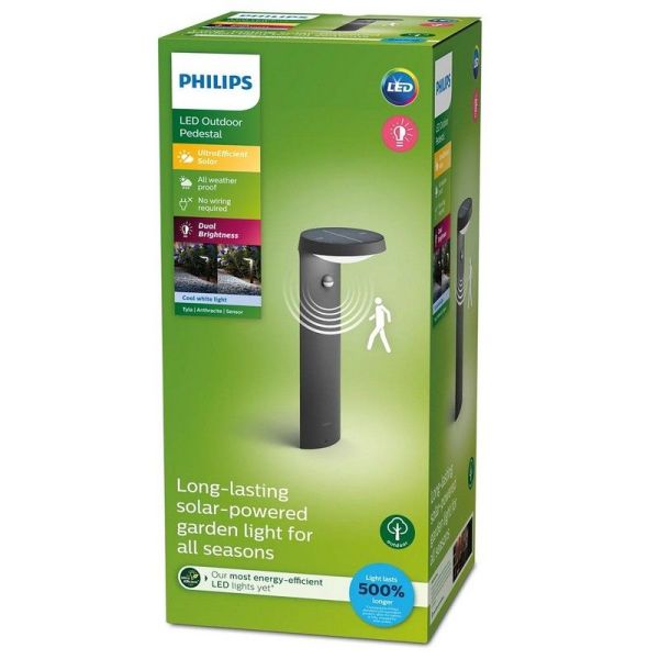 Baliza Exterior LED Solar TYLA Sensor de Movimiento Luz Neutra 4000K Ultra Efficient Solar Philips