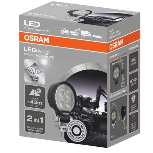Potente Faro de trabajo redondo LED mini 12V 24V 1.450Lm y 12W ECE R10 y ECE R148 VX80-WD Osram | LeonLeds
