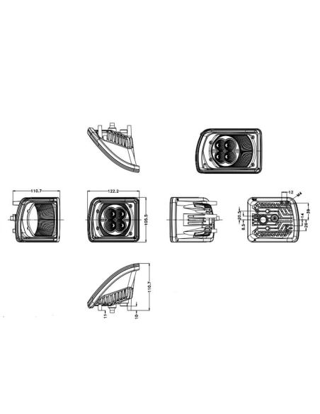 Faro de trabajo rectangular cunetero LED empotrable 40W 3.400Lm 12V 24V para tractores John Deere conector medidas| LeonLeds