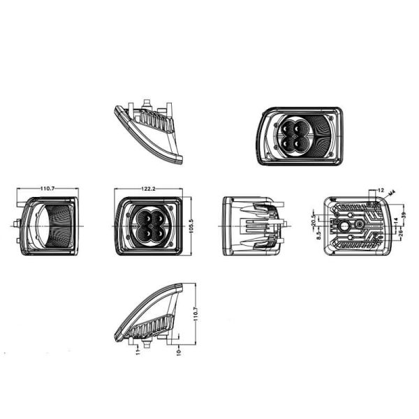 Phare de travail de fossé LED rectangulaire encastrable 40W 3 400Lm 12V 24V pour mesures de connecteur de tracteurs John Deere |