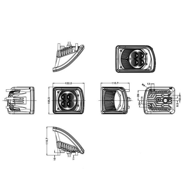 Phare de travail de fossé LED rectangulaire encastrable 40W 3 400Lm 12V 24V pour tracteurs John Deere mesures de connecteur | Lé