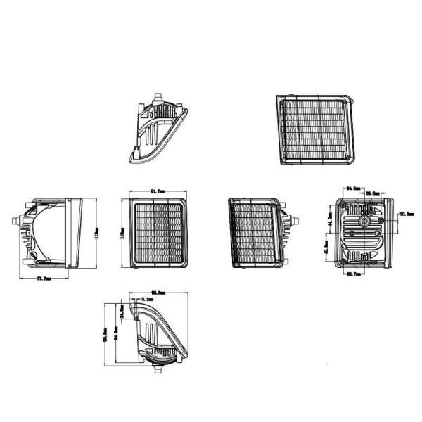 Faros de trabajo rectangulares LA4012 LED empotrable 40W 3.400Lm 9V 36V para tractores John Deere medidas| LeonLeds