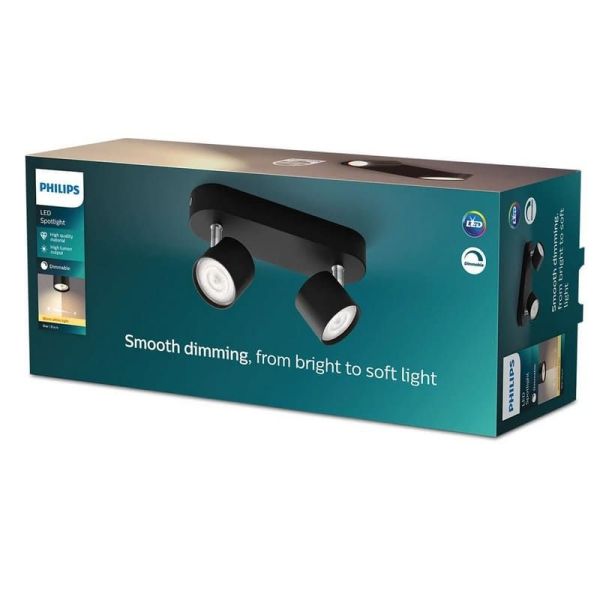 Faixa de Teto LED 2 Focos STAR 2x4.5W Luz Quente Regulável 2700K 1000lm IP20 | LeonLeds