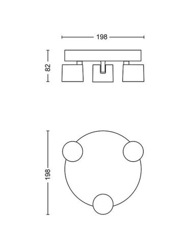 Bande ronde avec 3 spots de plafond STAR orientables 3x4,5W, lumière chaude à intensité variable 2700K IP20 | LéonLeds